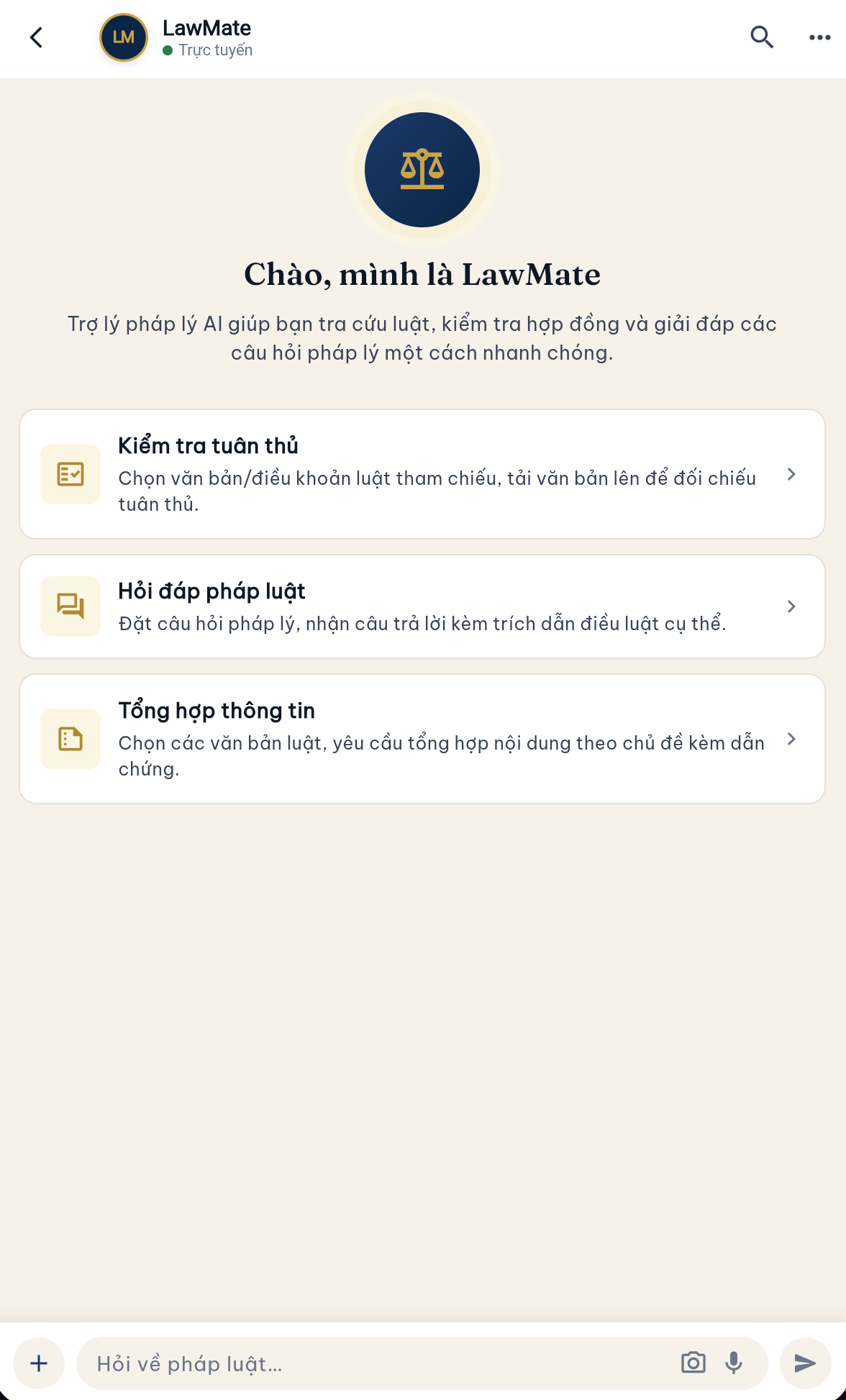 Danh sách các cuộc hội thoại tra cứu và rà soát pháp lý đã lưu
