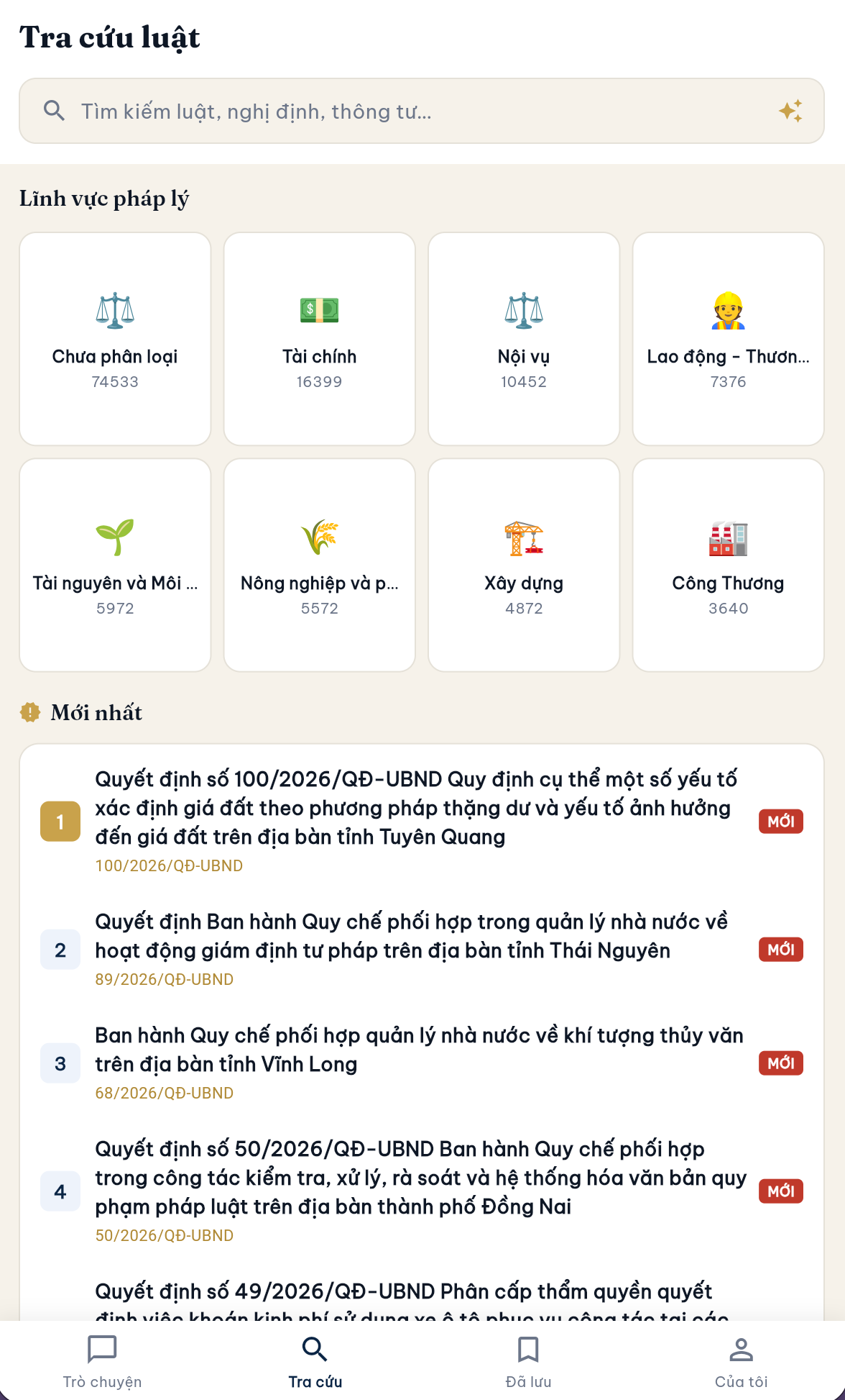 Giao diện tra cứu bộ luật, luật, nghị định, thông tư Việt Nam